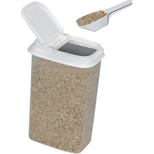 Buddeez Bird Seed Dispenser with Scoop, Clear & White, 1.6-qt