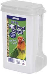 Buddeez Bird Seed Dispenser with Scoop, Clear & White, 1.6-qt