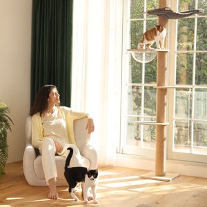 FUKUMARU 118-in Jute Rope Floor-to-Ceiling Cat Tree & Condo with Hammock, Brown