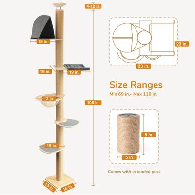 Show full view: FUKUMARU 118-in Jute Rope Floor-to-Ceiling Cat Tree & Condo with Hammock, Brown slide 6 of 11