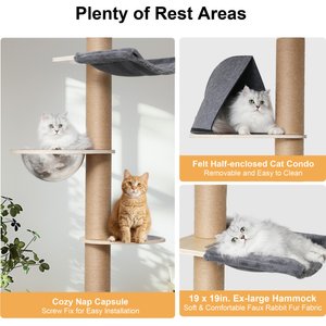 FUKUMARU 118-in Jute Rope Floor-to-Ceiling Cat Tree & Condo with Hammock, Brown