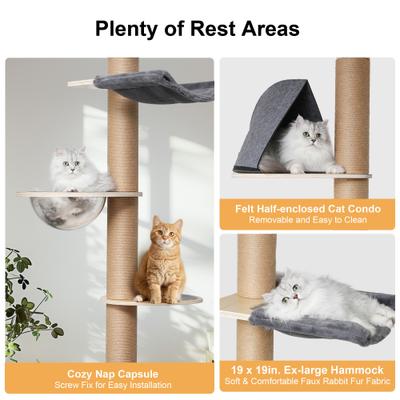 Show full view: FUKUMARU 118-in Jute Rope Floor-to-Ceiling Cat Tree & Condo with Hammock, Brown slide 7 of 11