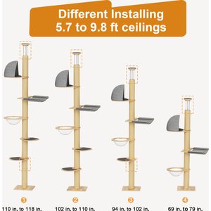 FUKUMARU 118-in Jute Rope Floor-to-Ceiling Cat Tree & Condo with Hammock, Brown