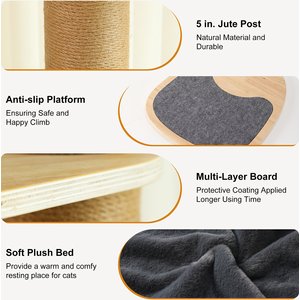 FUKUMARU 118-in Jute Rope Floor-to-Ceiling Cat Tree & Condo with Hammock, Brown