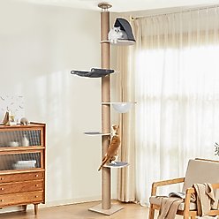 FUKUMARU 118-in Jute Rope Floor-to-Ceiling Cat Tree & Condo with Hammock, Brown
