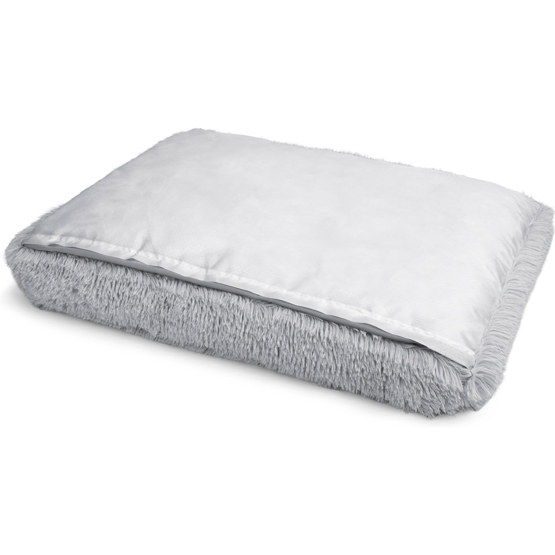 Sherry Kline Pet Collection Shaggy Fur Rectangle Dog Bed, Light Grey, 26 x 36 x 4-in