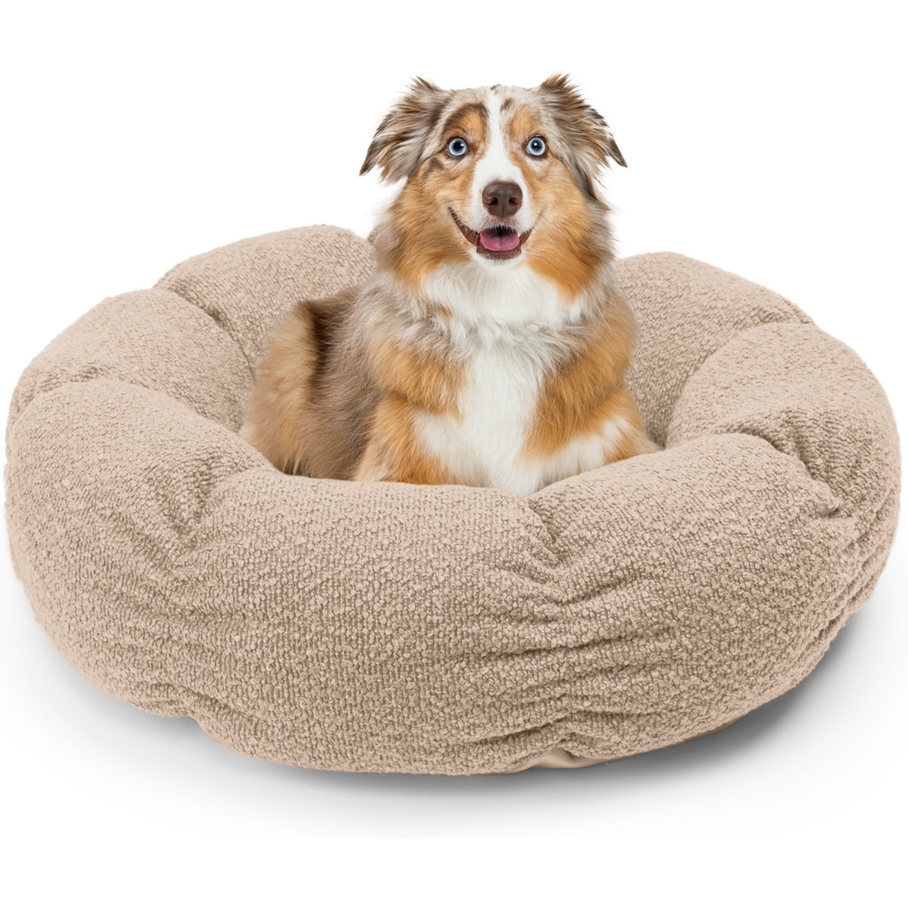 Sherry Kline Pet Collection Boucle Round Donut Dog Bed, Taupe, 27 x 27 x 4-in
