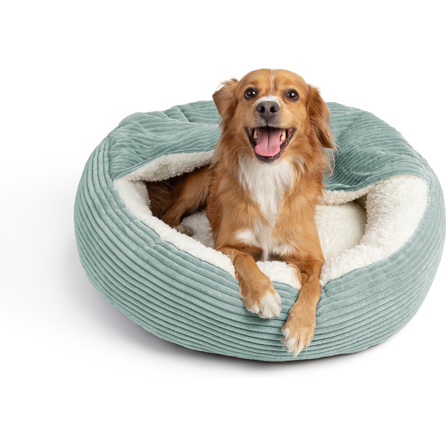 Sherry Kline Pet Collection Corduroy Hoodie Round Dog Bed, Teal, 36 x 36 x 4-in