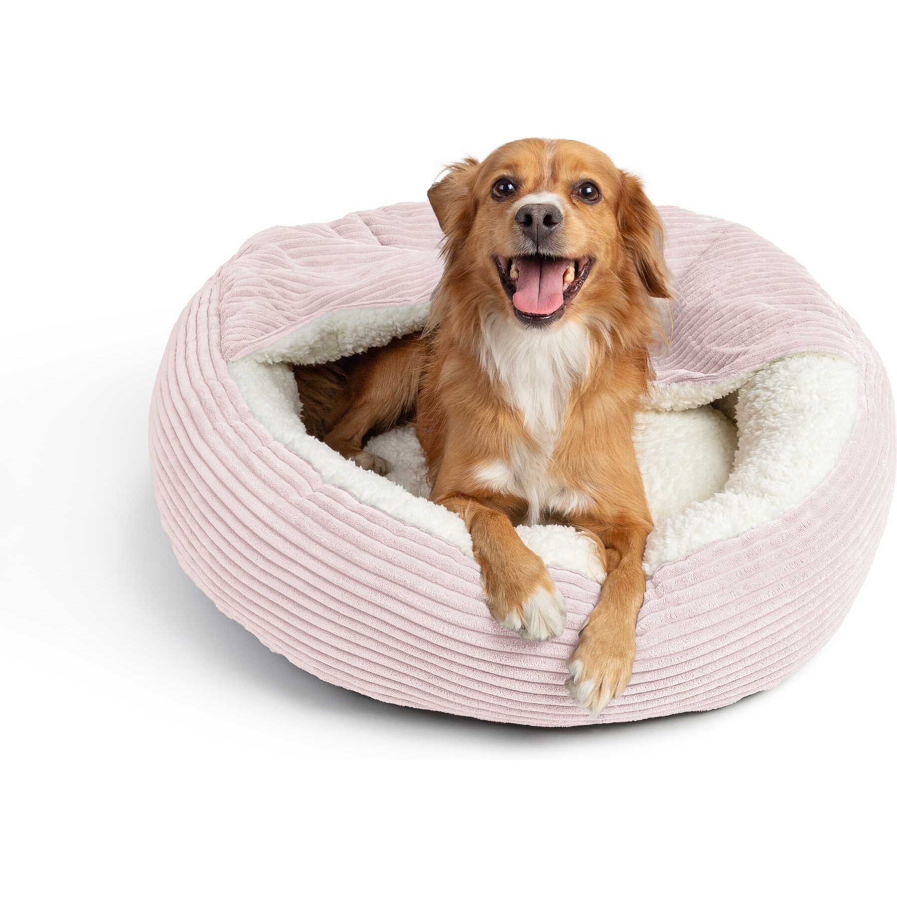 Sherry Kline Pet Collection Corduroy Hoodie Bolster Dog Bed, 21-in, Powder Pink