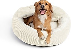 Sherry Kline Pet Collection Corduroy Hoodie Bolster Dog Bed, 21-in, Natural