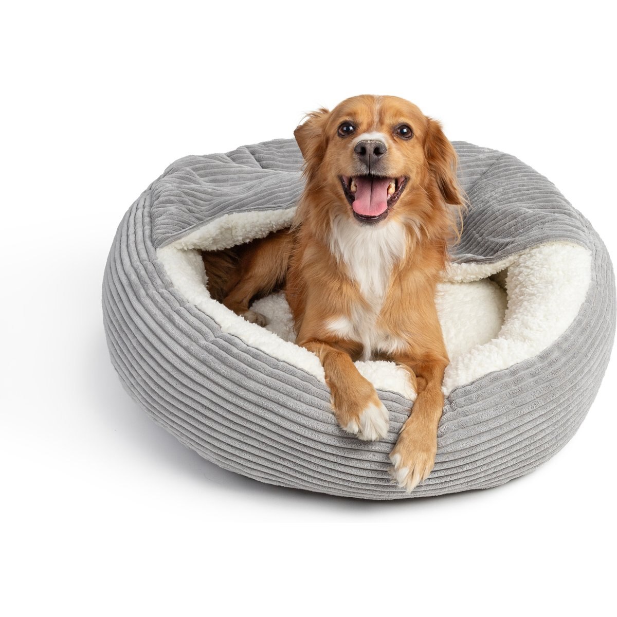 Sherry Kline Pet Collection Corduroy Hoodie Bolster Dog Bed, 21-in, Light Grey