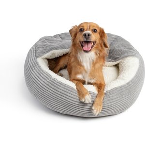 Sherry Kline Pet Collection Corduroy Hoodie Round Dog Bed, Light Grey, 36 x 36 x 4-in