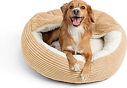 Sherry Kline Pet Collection Corduroy Hoodie Bolster Dog Bed, 21-in, Gold