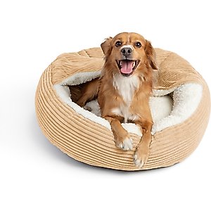 Sherry Kline Pet Collection Corduroy Hoodie Bolster Dog Bed, 21-in, Gold