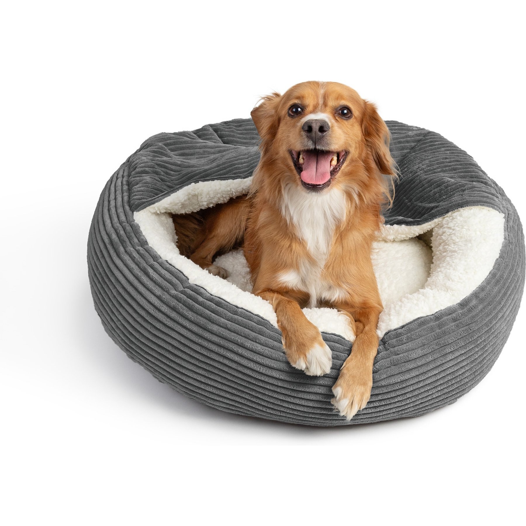 Sherry Kline Pet Collection Corduroy Hoodie Round Dog Bed, Dark Grey, 27 x 27 x 4-in
