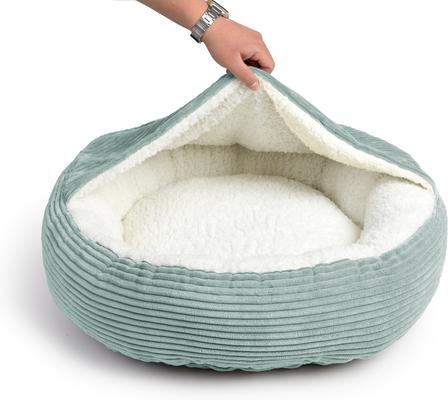 Show full view: Sherry Kline Pet Collection Corduroy Hoodie Bolster Dog Bed, 21-in, Teal slide 2 of 3