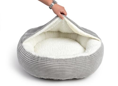 Show full view: Sherry Kline Pet Collection Corduroy Hoodie Bolster Dog Bed, 21-in, Light Grey slide 4 of 4