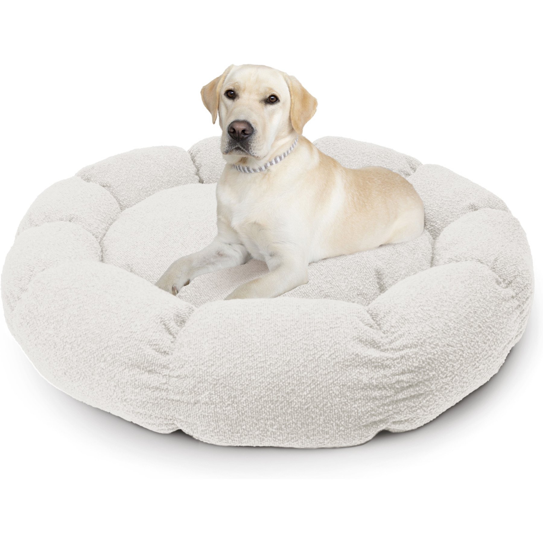 Sherry Kline Pet Collection Boucle Round Donut Dog Bed, Ivory, 45 x 45 x 5-in