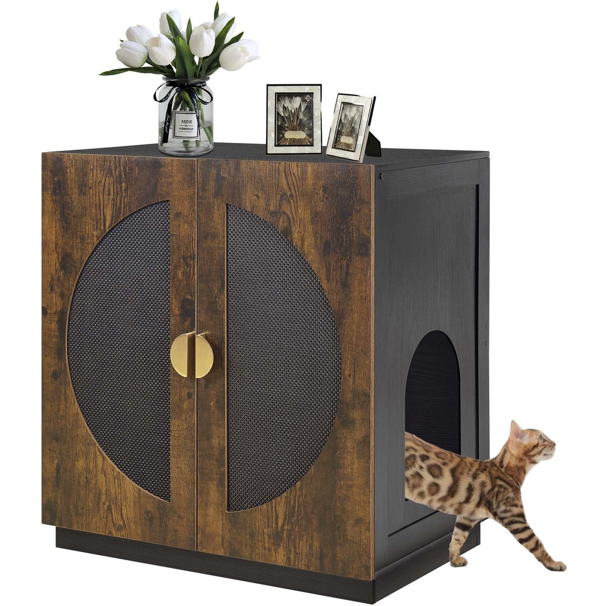 Unipaws High Type Cat Litter Box Enclosure, Rustic