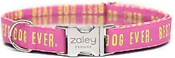 Zaley Designs Best Dog Ever Cotton Dog Collar, Pink & Yellow, Medium: 13 to 20-in neck, 1-in wide