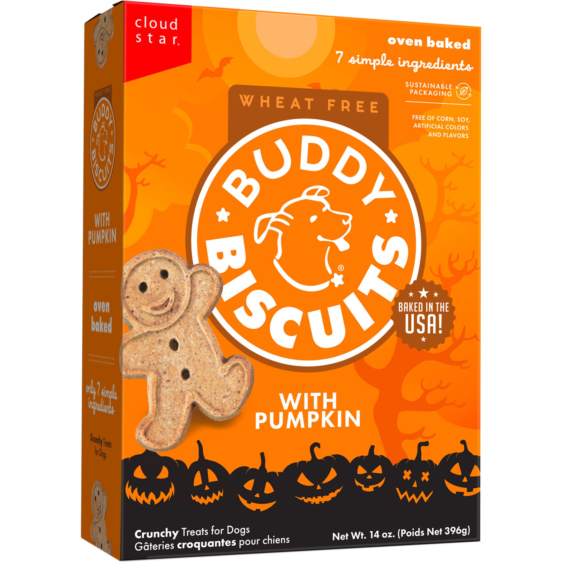 Buddy Biscuits Crunchy Wheat-Free Pumpkin Flavored Halloween Dog Treats, 14-oz box