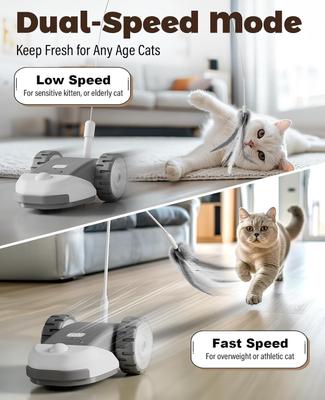 Show full view: Casfuy 2-Speed Erratic Mouse Motion 3-in-1 Interactive Cat Toy with Feathers & Silicone Tail, Grey slide 6 of 9