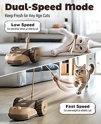 Casfuy 2-Speed Erratic Mouse Motion 3-in-1 Interactive Cat Toy with Feathers & Silicone Tail, Brown slide 2 of 7