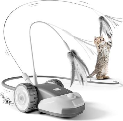Show full view: Casfuy 2-Speed Erratic Mouse Motion 3-in-1 Interactive Cat Toy with Feathers & Silicone Tail, Grey slide 1 of 9