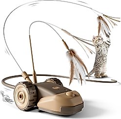 Casfuy 2-Speed Erratic Mouse Motion 3-in-1 Interactive Cat Toy with Feathers & Silicone Tail, Brown