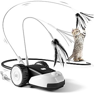 Casfuy 2-Speed Erratic Mouse Motion 3-in-1 Interactive Cat Toy with Feathers & Silicone Tail, Black