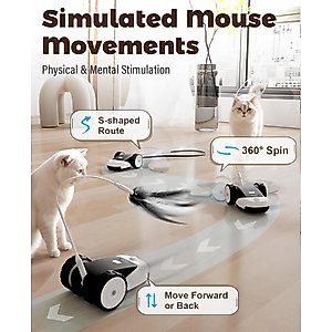Casfuy 2-Speed Erratic Mouse Motion 3-in-1 Interactive Cat Toy with Feathers & Silicone Tail, Black