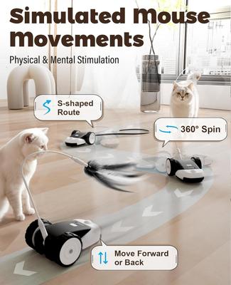 Show full view: Casfuy 2-Speed Erratic Mouse Motion 3-in-1 Interactive Cat Toy with Feathers & Silicone Tail, Black slide 3 of 8