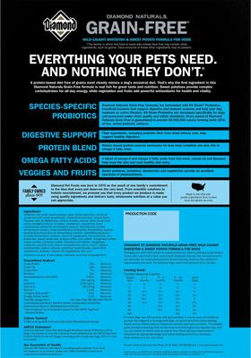Show full view: Diamond Naturals Grain-Free Whitefish & Sweet Potato Formula Dry Dog Food, 5-lb bag slide 3 of 7