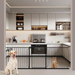 WAOWAO Extra Wide Pressure Mounted Walk-Through Metal Dog Gate, 85-90-in, Black