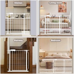 WAOWAO Extra Wide Pressure Mounted Walk-Through Metal Dog Gate 53-63-in, White slide 2 of 5