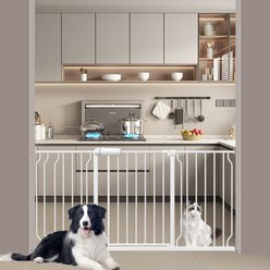 WAOWAO Extra Wide Pressure Mounted Walk-Through Metal Dog Gate 53-63-in, White slide 1 of 5