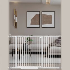 WAOWAO Pressure Mounted Metal Dog Gate, 46-53-in, White