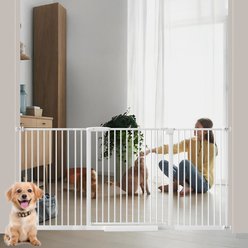 WAOWAO Extra Wide Pressure Mounted Metal Dog Gate, 62-69-in, White