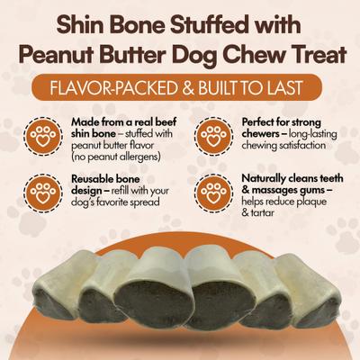 Show full view: The Treat Shack 3-4-in Shin Bone Stuffed with Peanut Butter Dog Chew Treat, 12 count slide 4 of 9