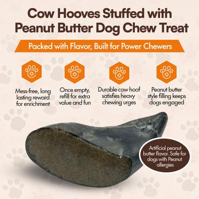 Show full view: The Treat Shack Cow Hooves Stuffed with Peanut Butter Dog Chew Treat, 12 count slide 4 of 9