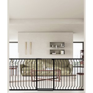 WAOWAO Extra Tall Pressure Mounted Adjustable Metal Pet Dog Gate, 40.55-in x 74-85-in, Black