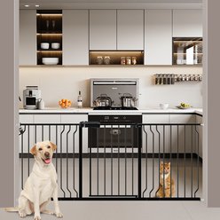 WAOWAO Extra Wide Pressure Mounted Walk-Through Metal Dog Gate, 63-72-in, Black