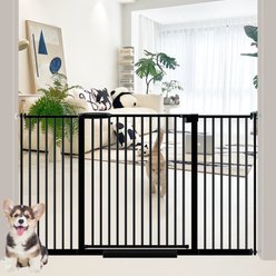WAOWAO Extra Wide Pressure Mounted Metal Dog Gate, 58-61-in, Black