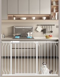 WAOWAO Extra Wide Pressure Mounted Walk-Through Metal Dog Gate 45-53-in, White