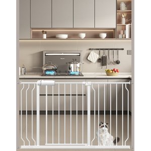 WAOWAO Extra Wide Pressure-Mounted Auto Close & Dual Lock Adjustable Metal Pet Dog Gate, 44-53-in, White