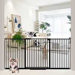 WAOWAO Extra Wide Pressure Mounted Metal Dog Gate, 70-77-in, Black