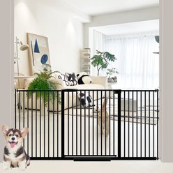 WAOWAO Extra Wide Pressure Mounted Metal Dog Gate, 62-69-in, Black