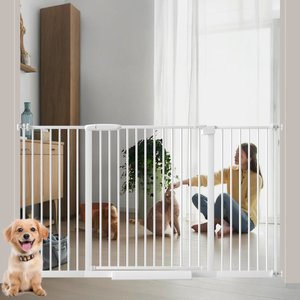 WAOWAO Ultra-Narrow Pressure Mounted Spacing Metal Pet Gate for Dog & Cat, 54-61-in, White