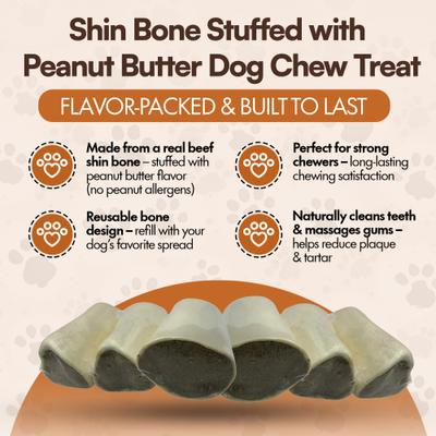 Show full view: The Treat Shack 3-4-in Shin Bone Stuffed with Peanut Butter Dog Chew Treat, 3 count slide 4 of 9