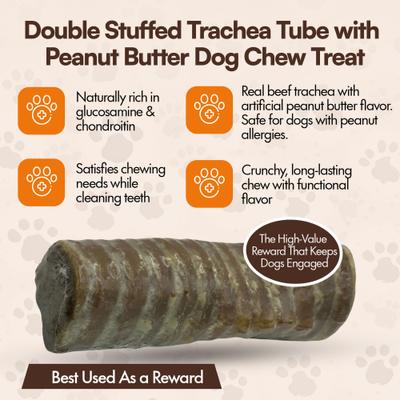 Show full view: The Treat Shack 6-in Double Stuffed Trachea Tube with Peanut Butter Dog Chew Treat, 3 count slide 4 of 9